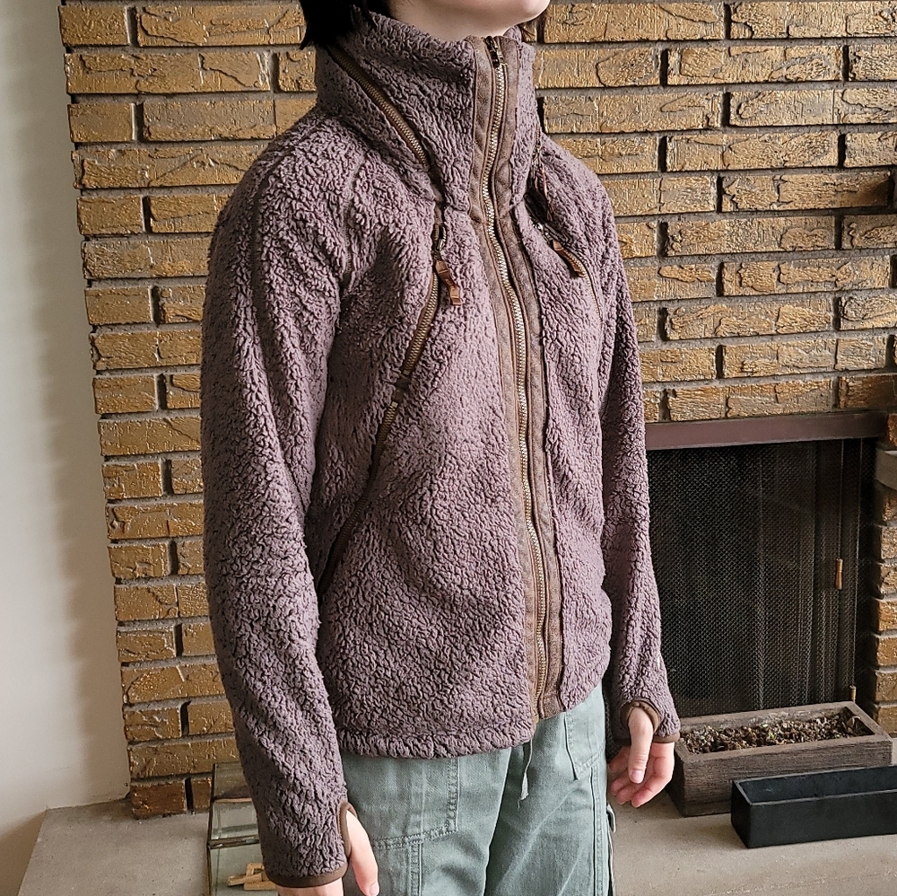 Kuhl olive brown fleece full zip removable hood